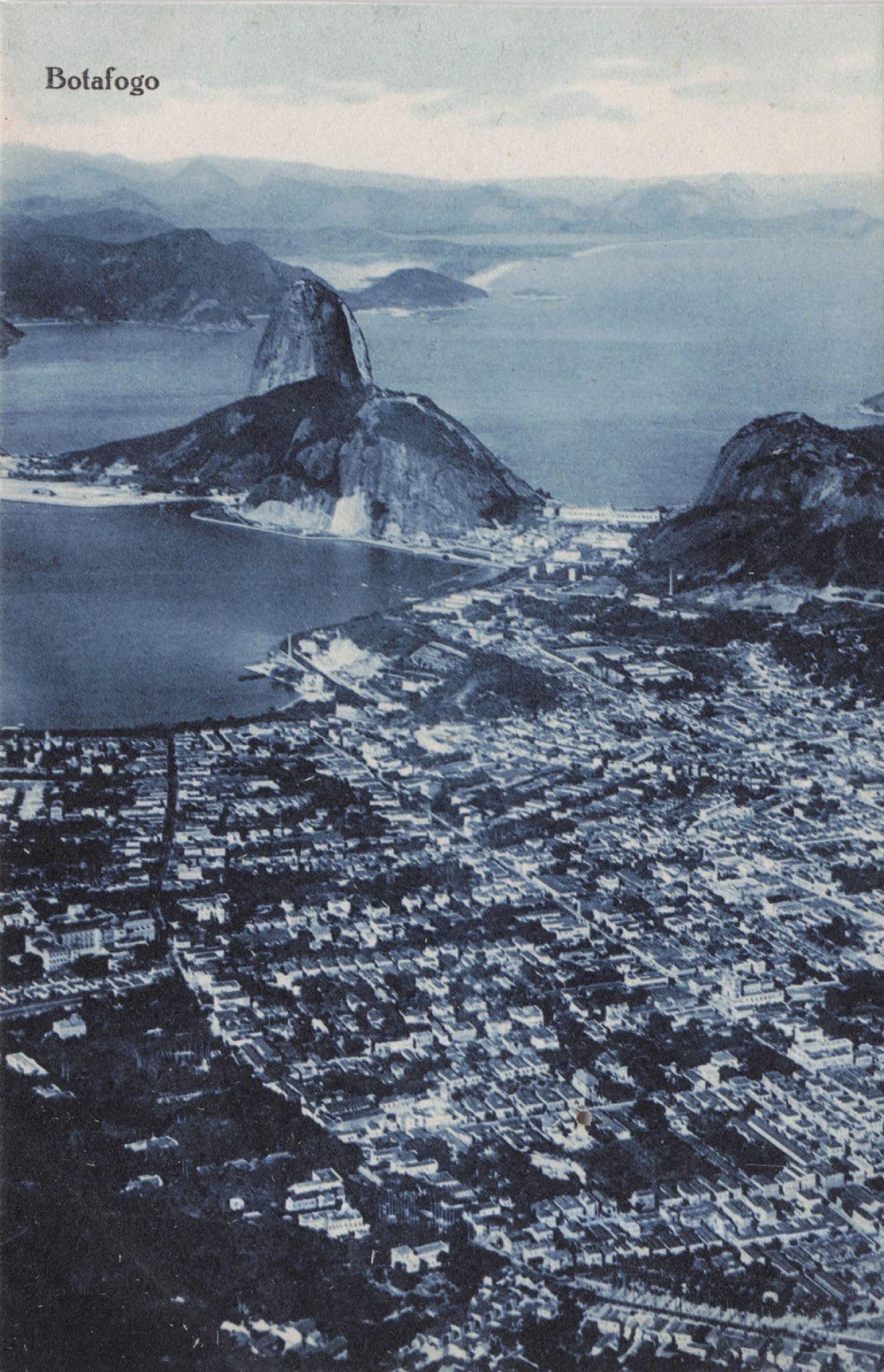 Rio De Janeiro Botafogo Aerial Blue Tinted Brazil Antique Postcard