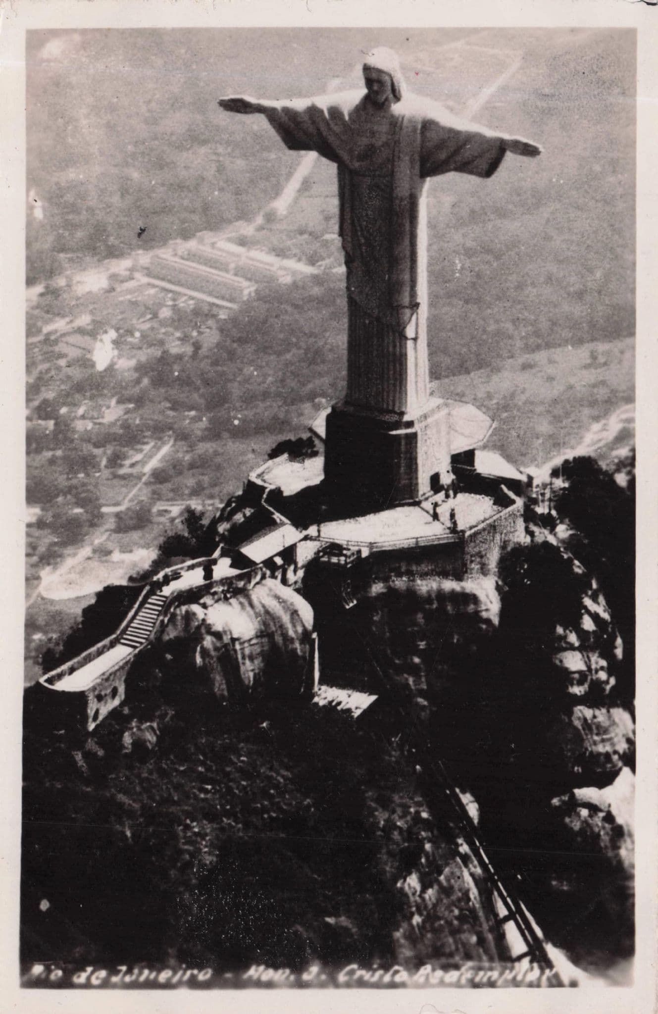 Rio De Janeiro Christ Statue Aerial Brazil Real Photo Old Postcard