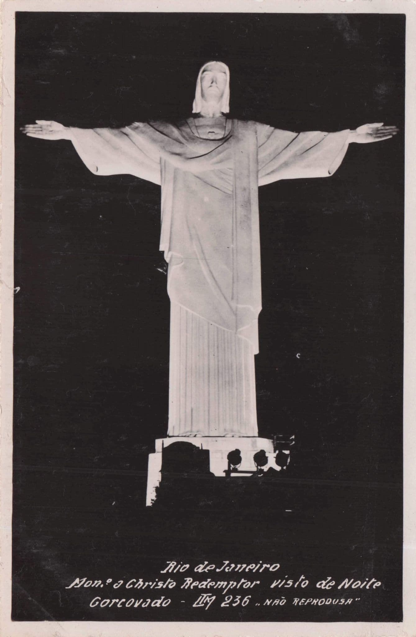 Rio De Janeiro Christ Statue At Night Brazil Real Photo Old Postcard