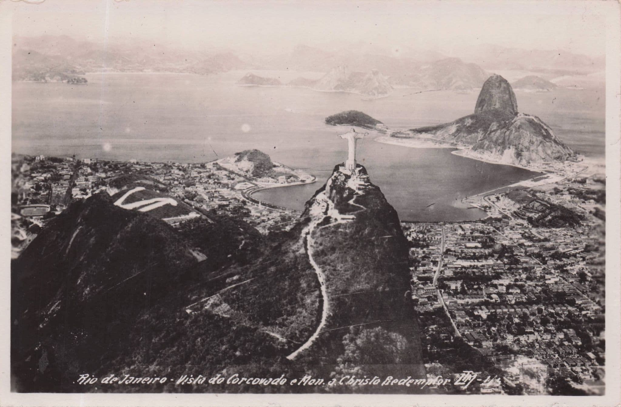 Rio De Janeiro Christ Statue From Air Brazil Real Photo Old Postcard