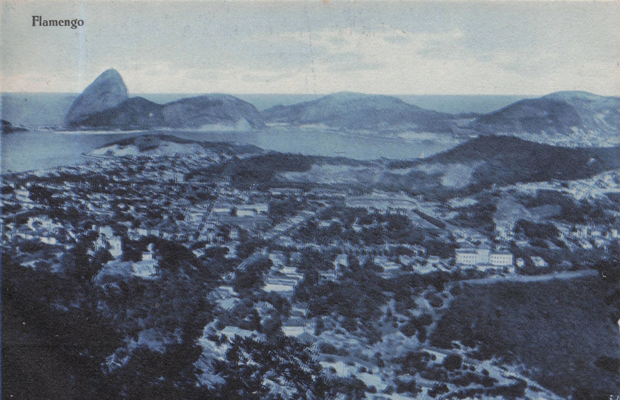 Rio De Janeiro Flamengo Aerial Blue Tinted Brazil Antique Postcard