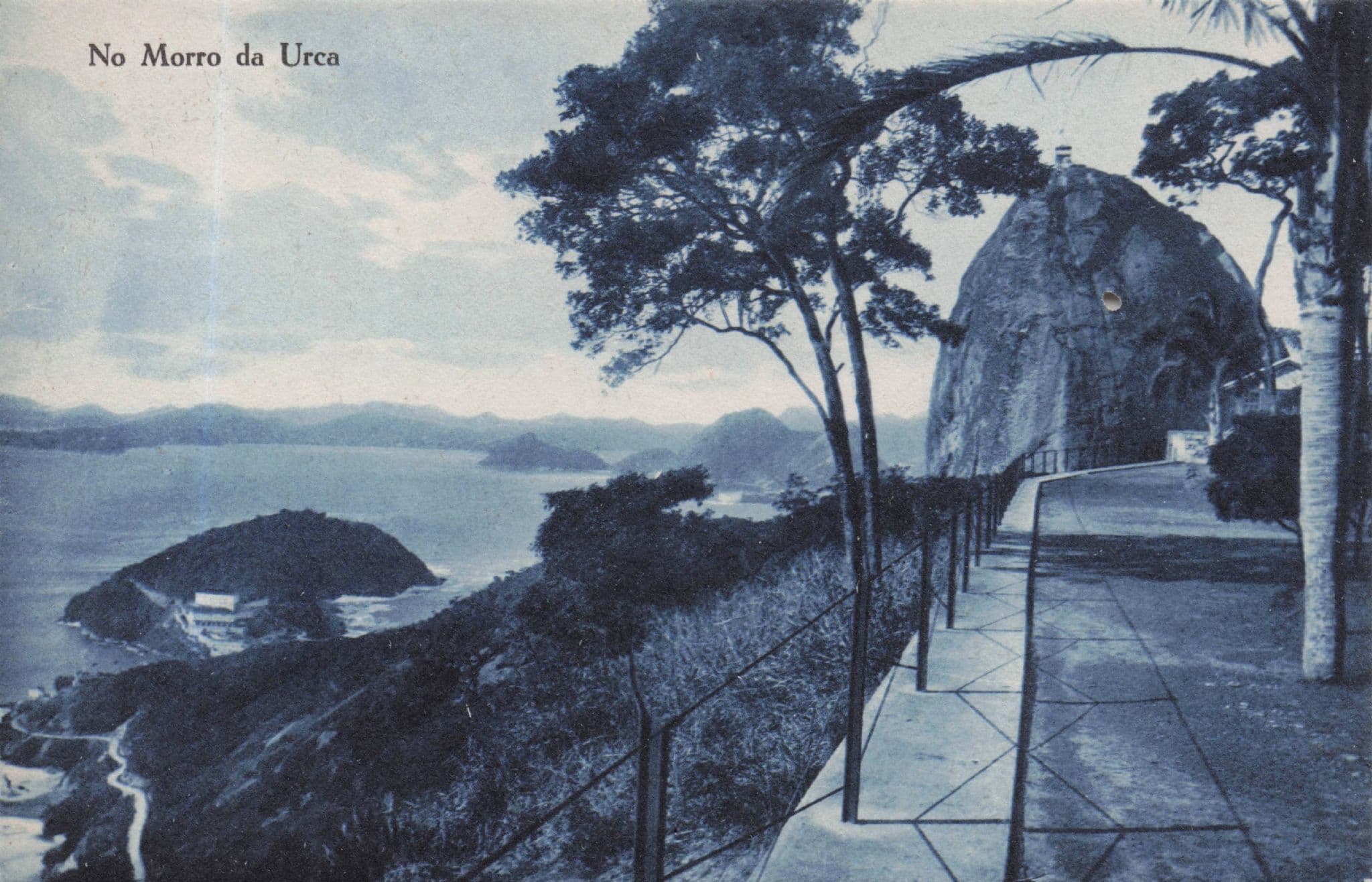 Rio De Janeiro No Morro De Urca Blue Tinted Brazil Antique Postcard