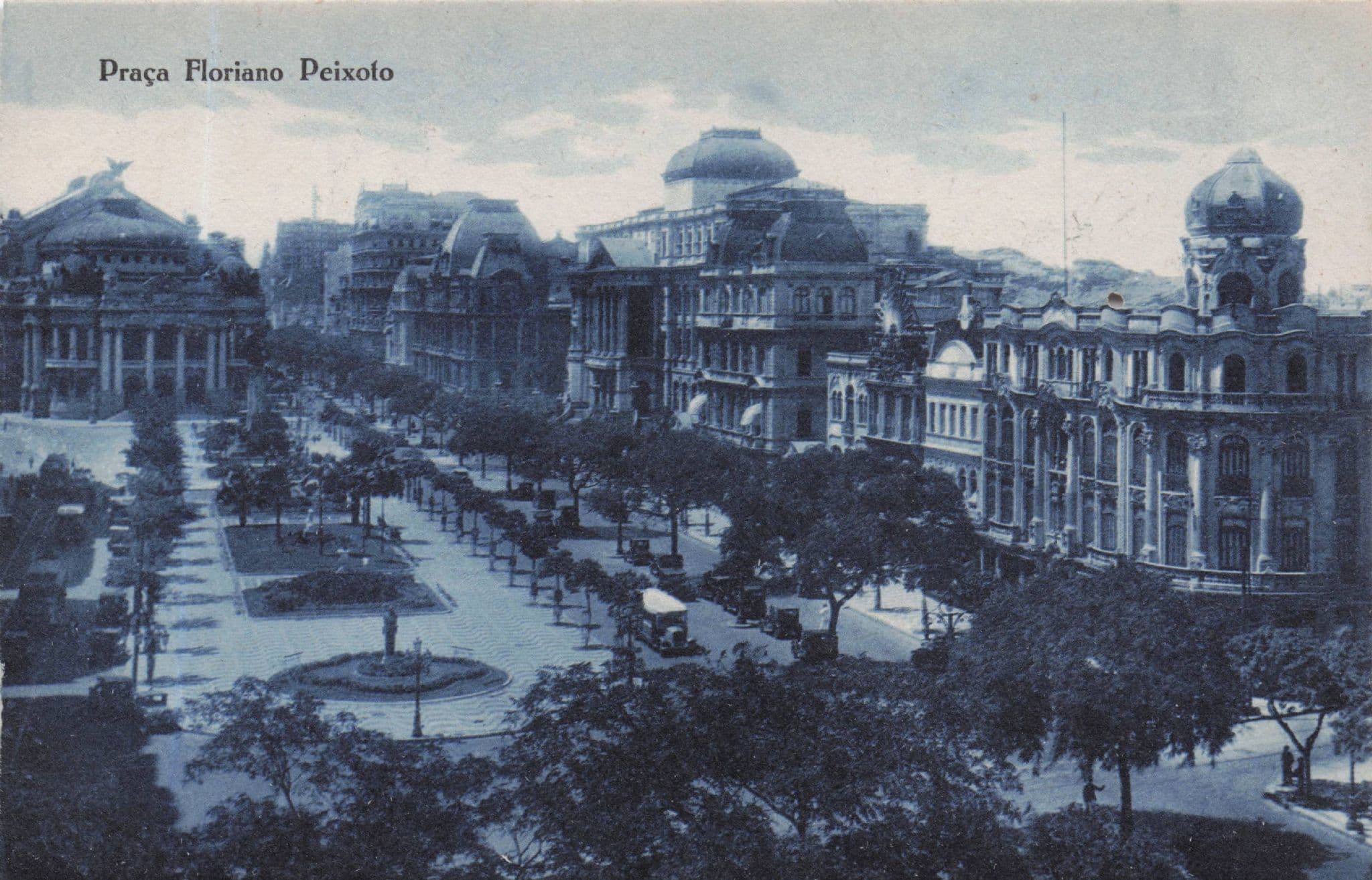 Rio De Janeiro Praca Floriana Blue Tinted Brazil Antique Postcard