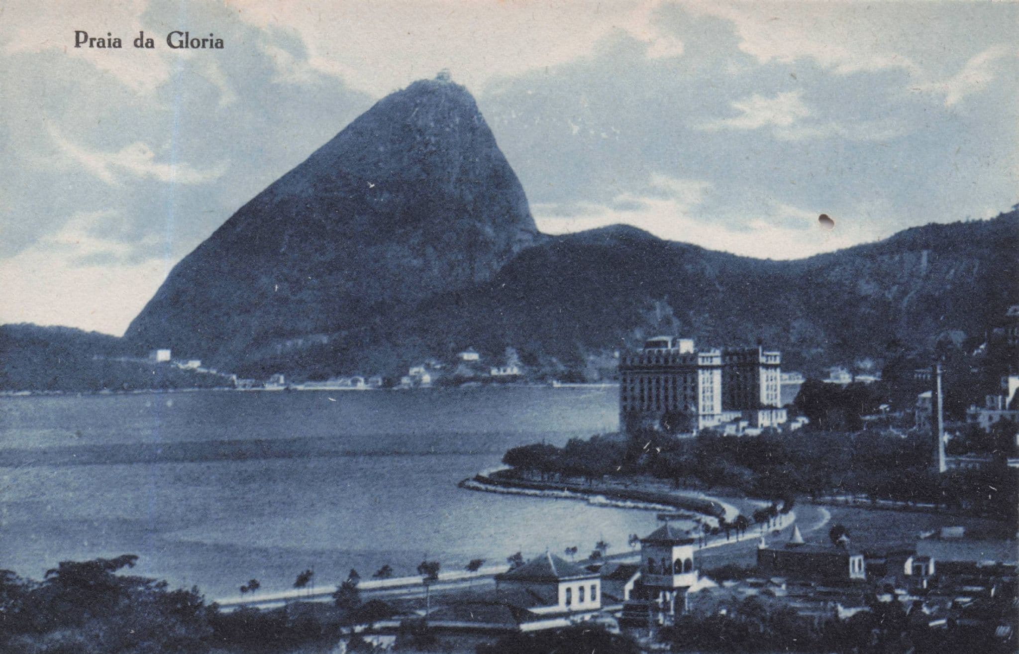 Rio De Janeiro Praia De Gloria Mountains Blue Tinted Brazil Antique Postcard