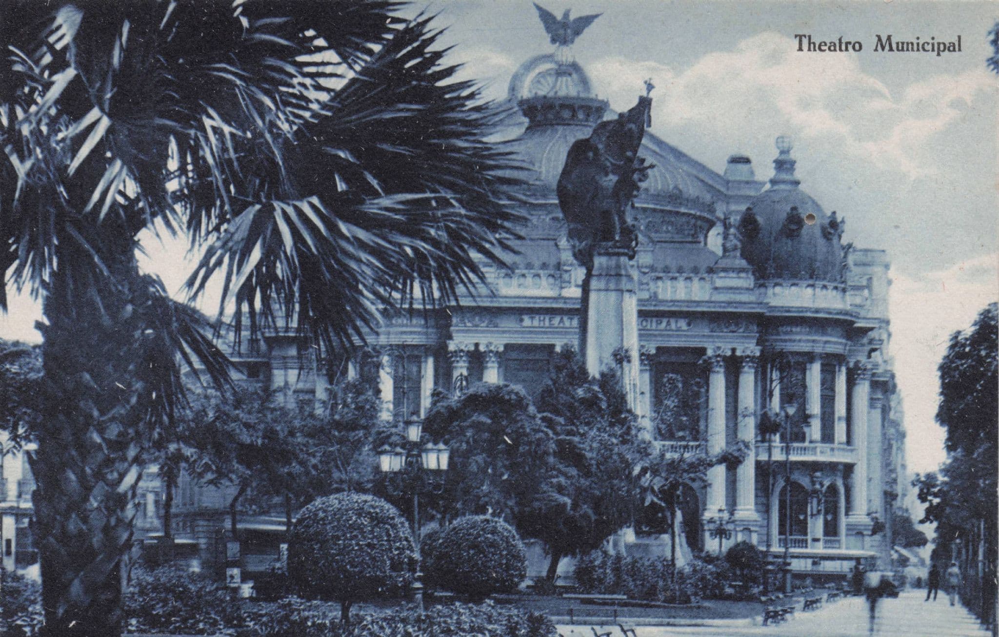 Rio De Janeiro Theatro Municipal Blue Tinted Brazil Antique Postcard