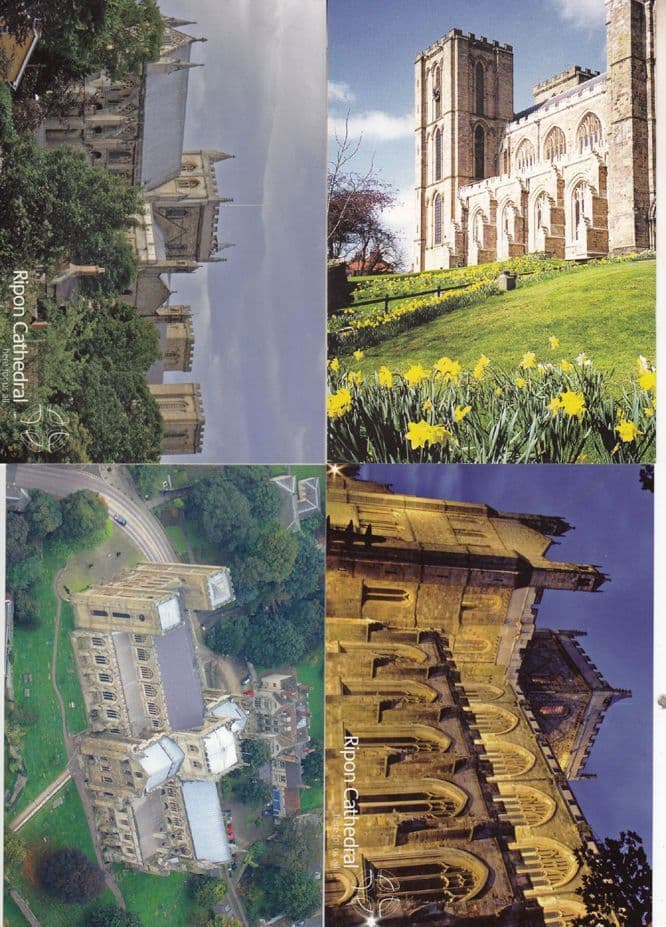Ripon Cathedral From A Plane Window Floodlit & More 4x Postcard s