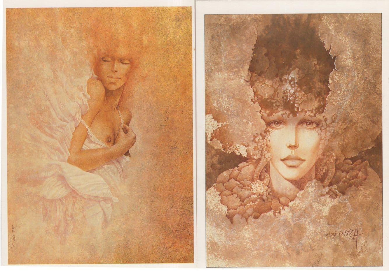 Risque Woman & Gothic Mask 2x Jose Correa Painting Postcard s