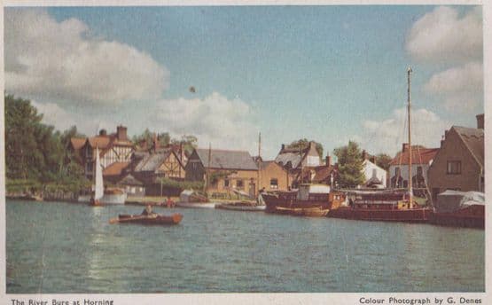 River Bure At Horning Norfolk Man Rowing Boat 1960s Postcard