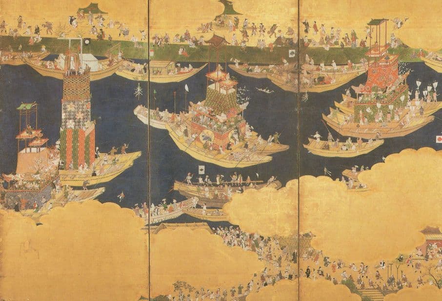 River Festival At The Tsushima Shrine Old Japanese Painting Postcard