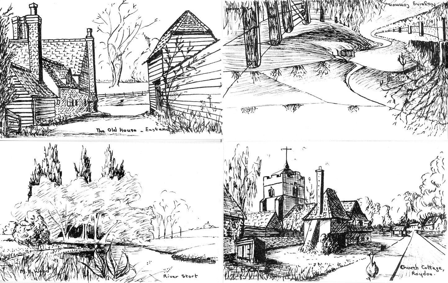 River Stort Eastend Church Cottage Roydon 4x Hertfordshire Painting Greeting Card s