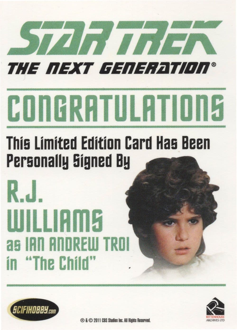 RJ Williams Star Trek Hand Signed Autograph Photo Card