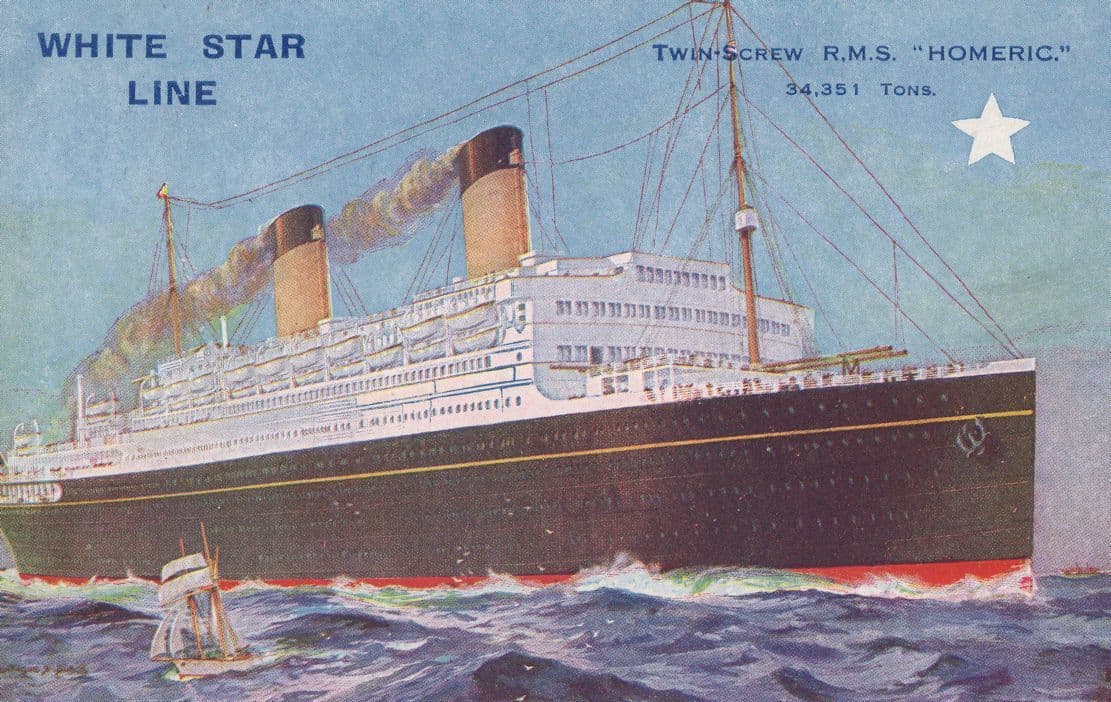 RMS Homeric White Star Line Antique Ship Postcard