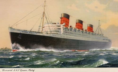 RMS Queen Mary Cunard Lines Ship Antique Postcard