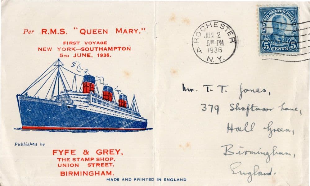 RMS Queen Mary Ship 1936 Maiden Voyage First Day Cover