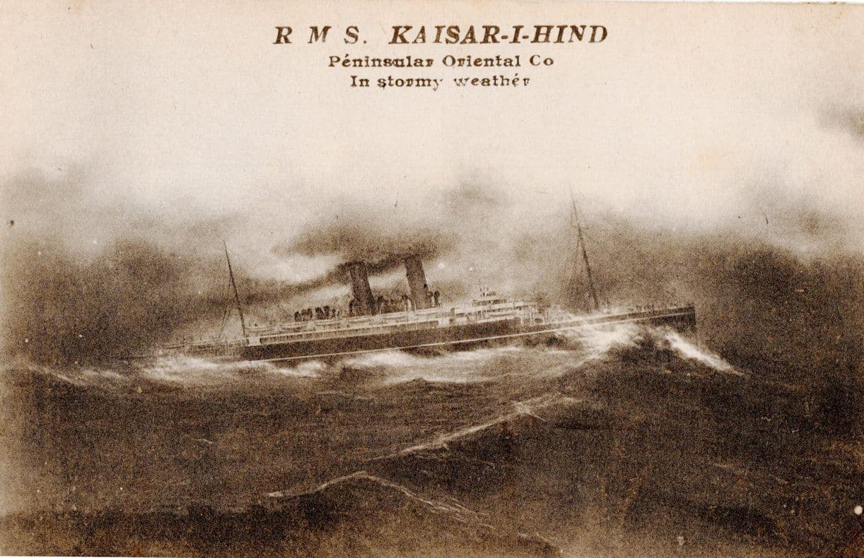 RMS SS Kaiser I Hind. Peninsular Oriental Co Ship Disaster Weather Old Postcard