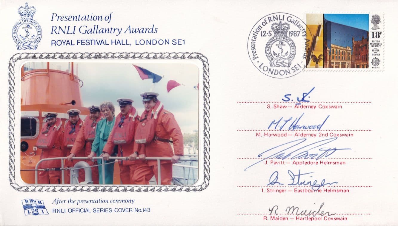 RNLI Lifeboat Gallantry Awards Ship 5x Hand Signed Rare FDC