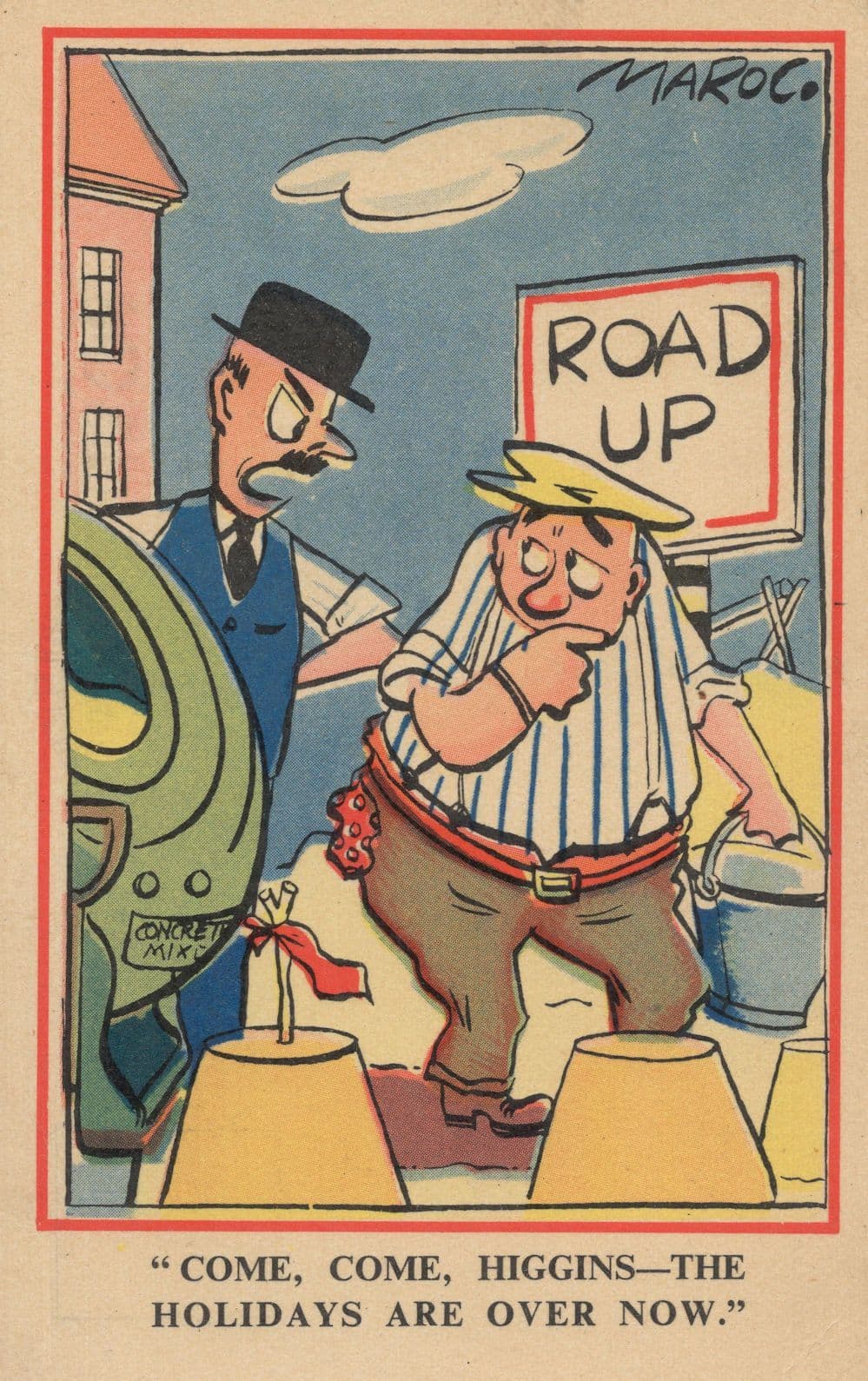 Road Digger Foreman Digging Roadworks Old Comic Postcard