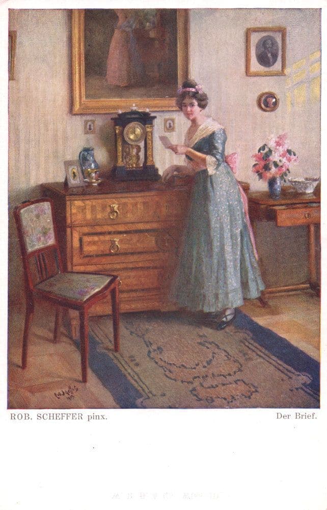 Rob Scheffer The Letter Sign Antique German Painting Postcard