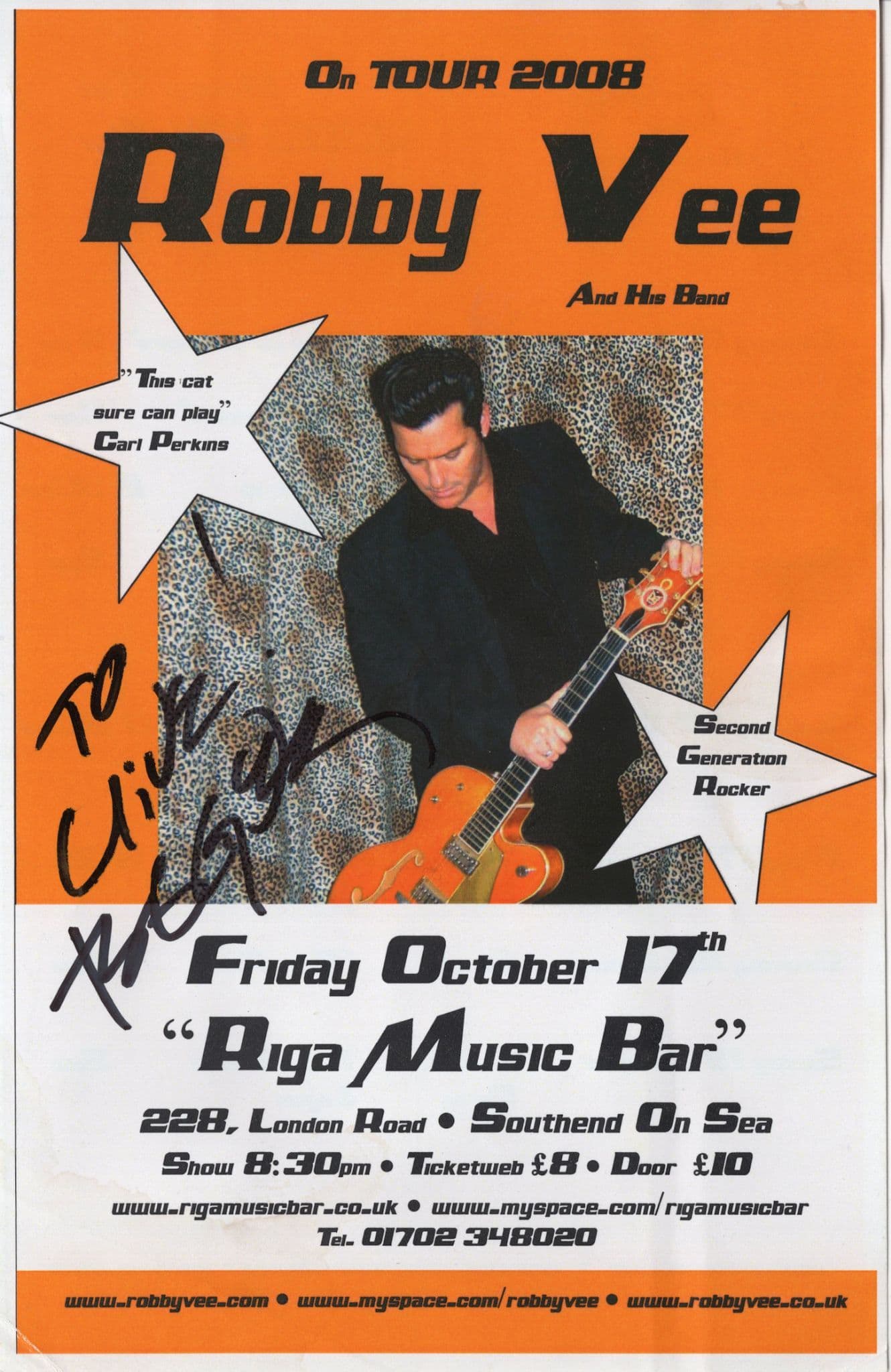 Robbie Vee Rockabilly Live 2008 Hand Signed Concert Flyer