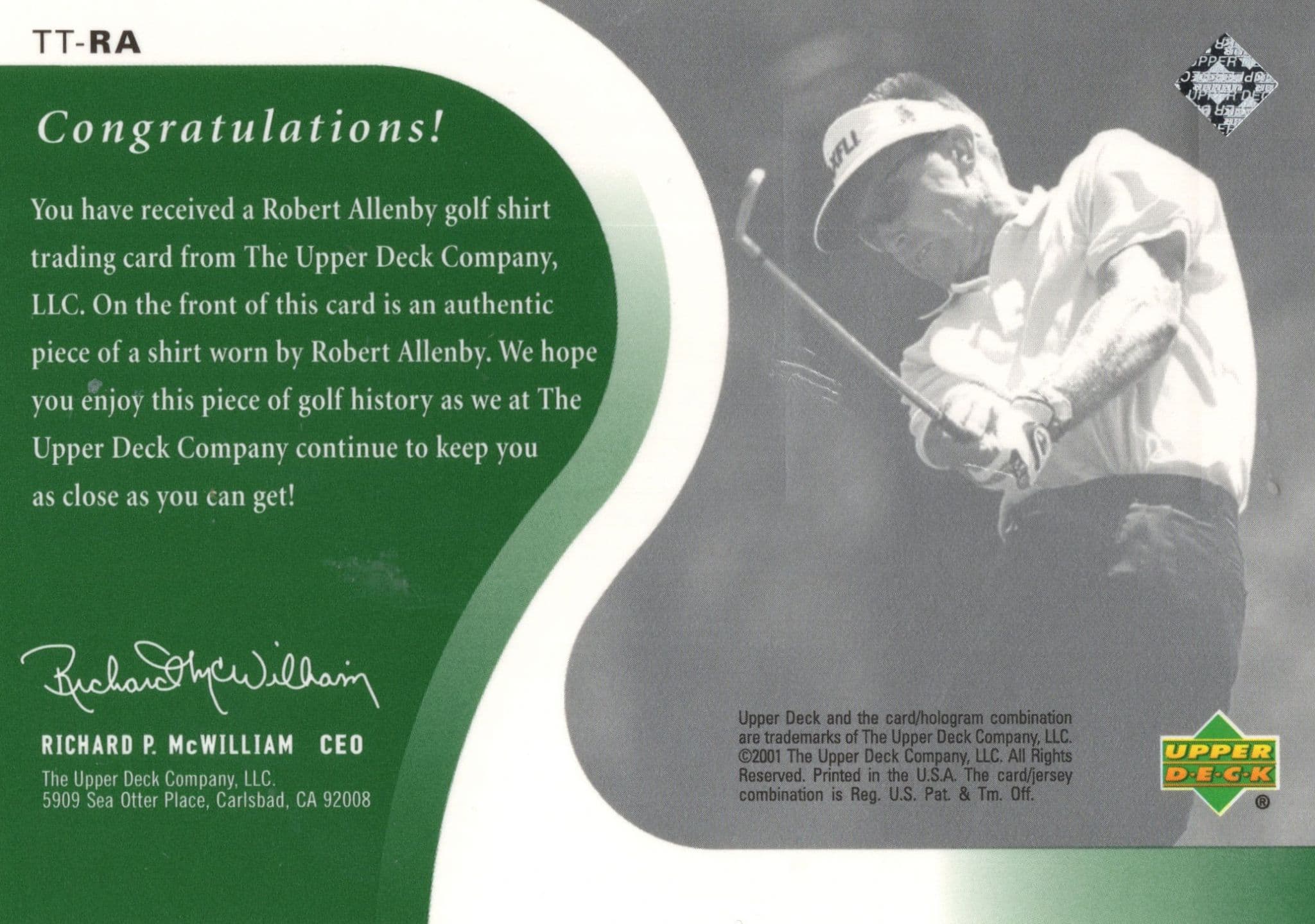 Robert Allenby Original Worn Shirt Golf Tour Rare Limited Threads Card