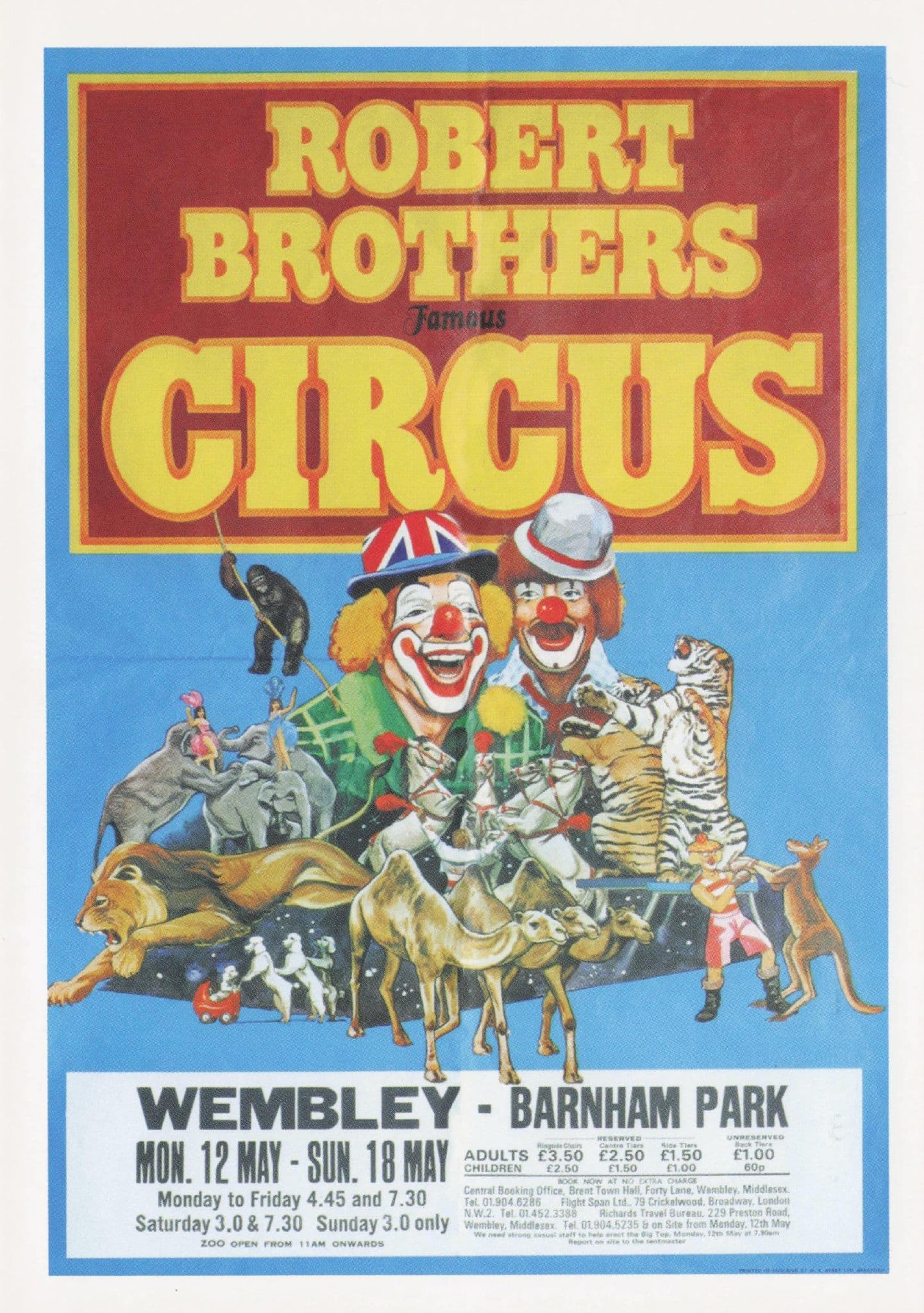 Robert Brothers Circus Barnham Park Wembley Clowns London Poster Postcard