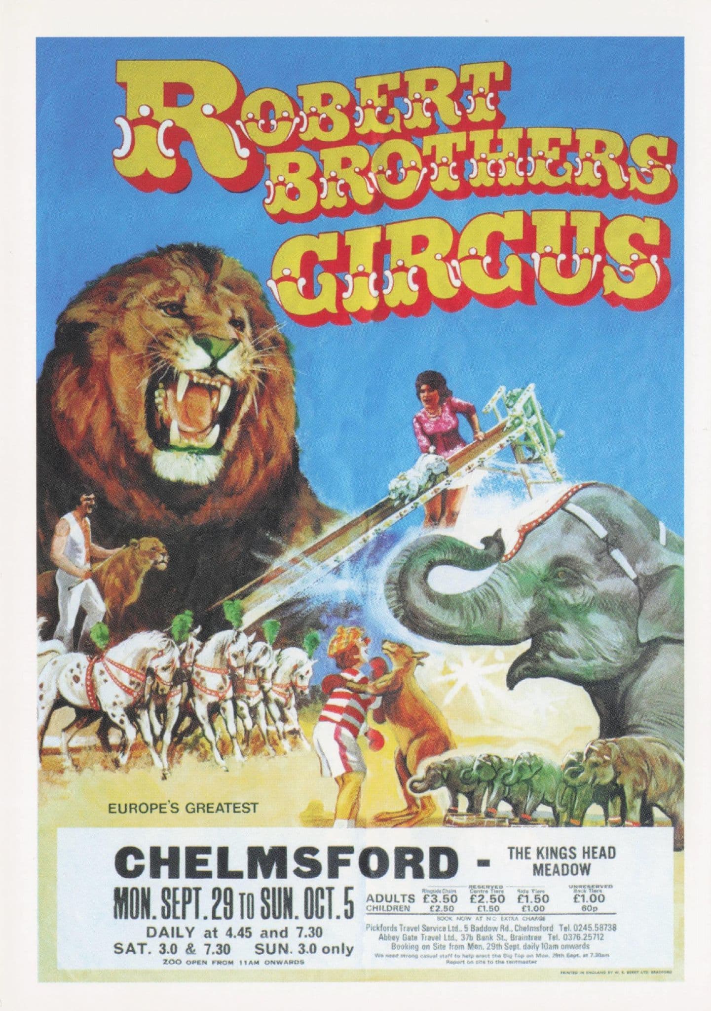 Robert Brothers Circus Kings Meadow Chelmsford Essex Poster Postcard