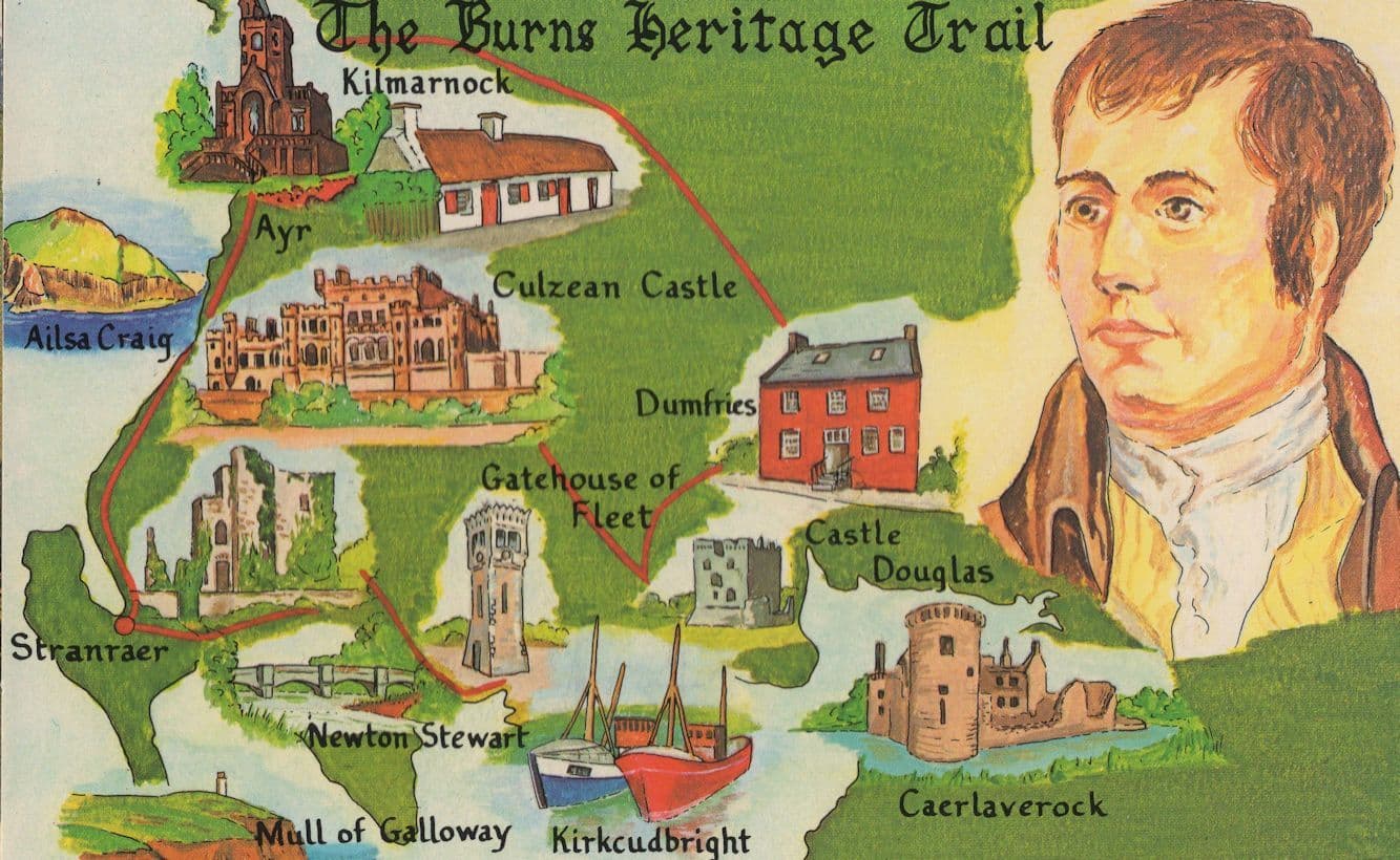 Robert Burns Poet The Heritage Trail 1970s Scottish Map Postcard