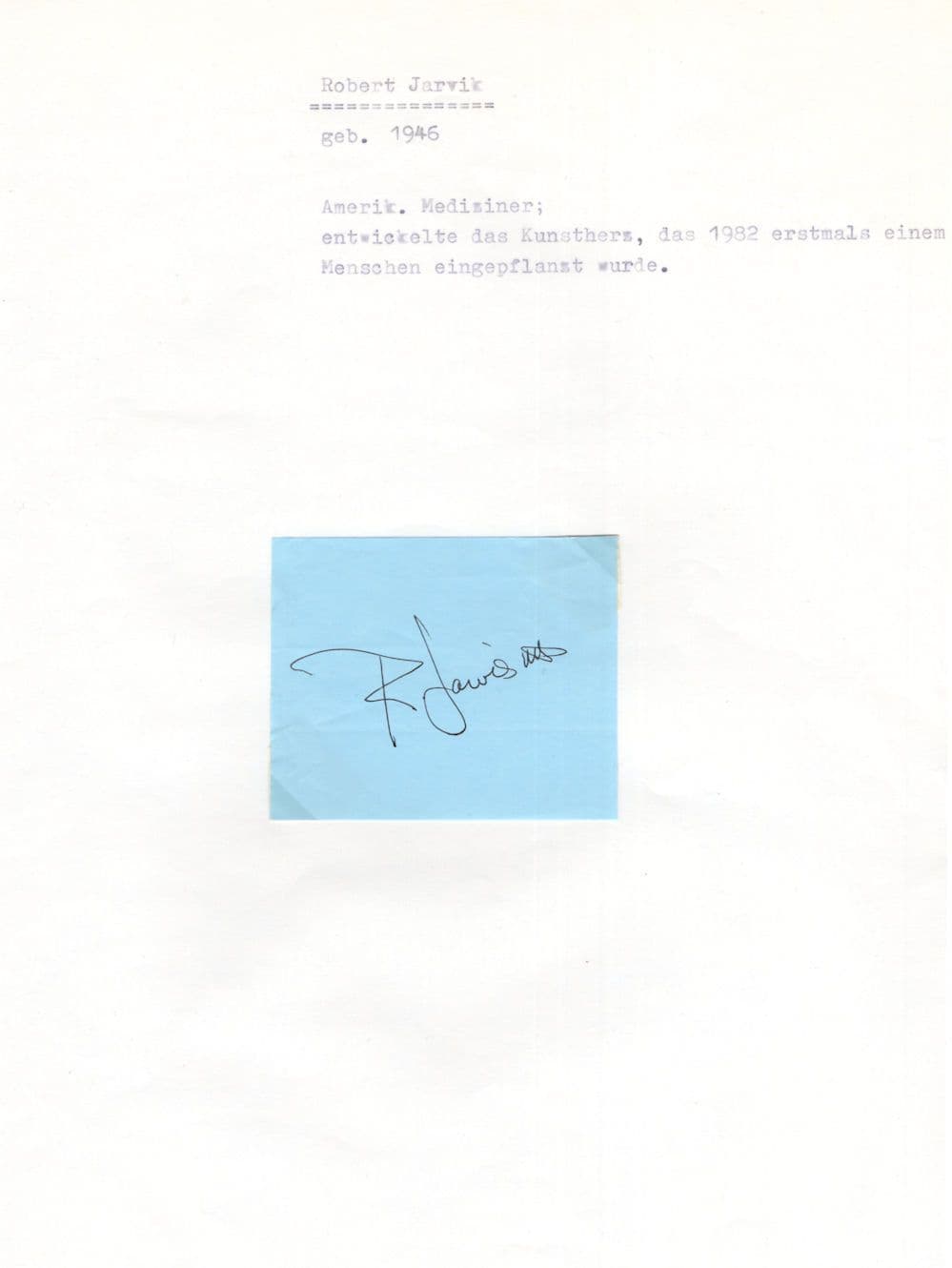 Robert Jarvik Artificial Heart Mounted Signed Autograph Card