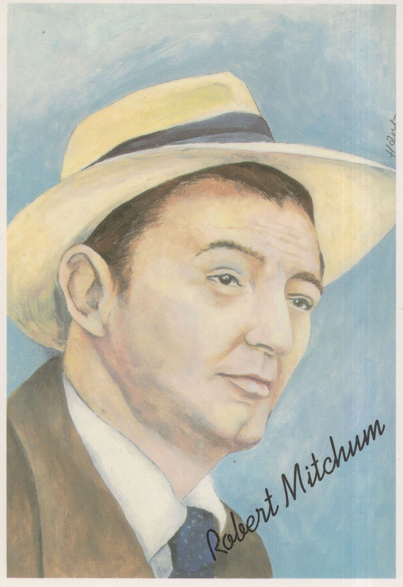 Robert Mitchum Hollywood Film Star Rare Jane Hart Painting Postcard