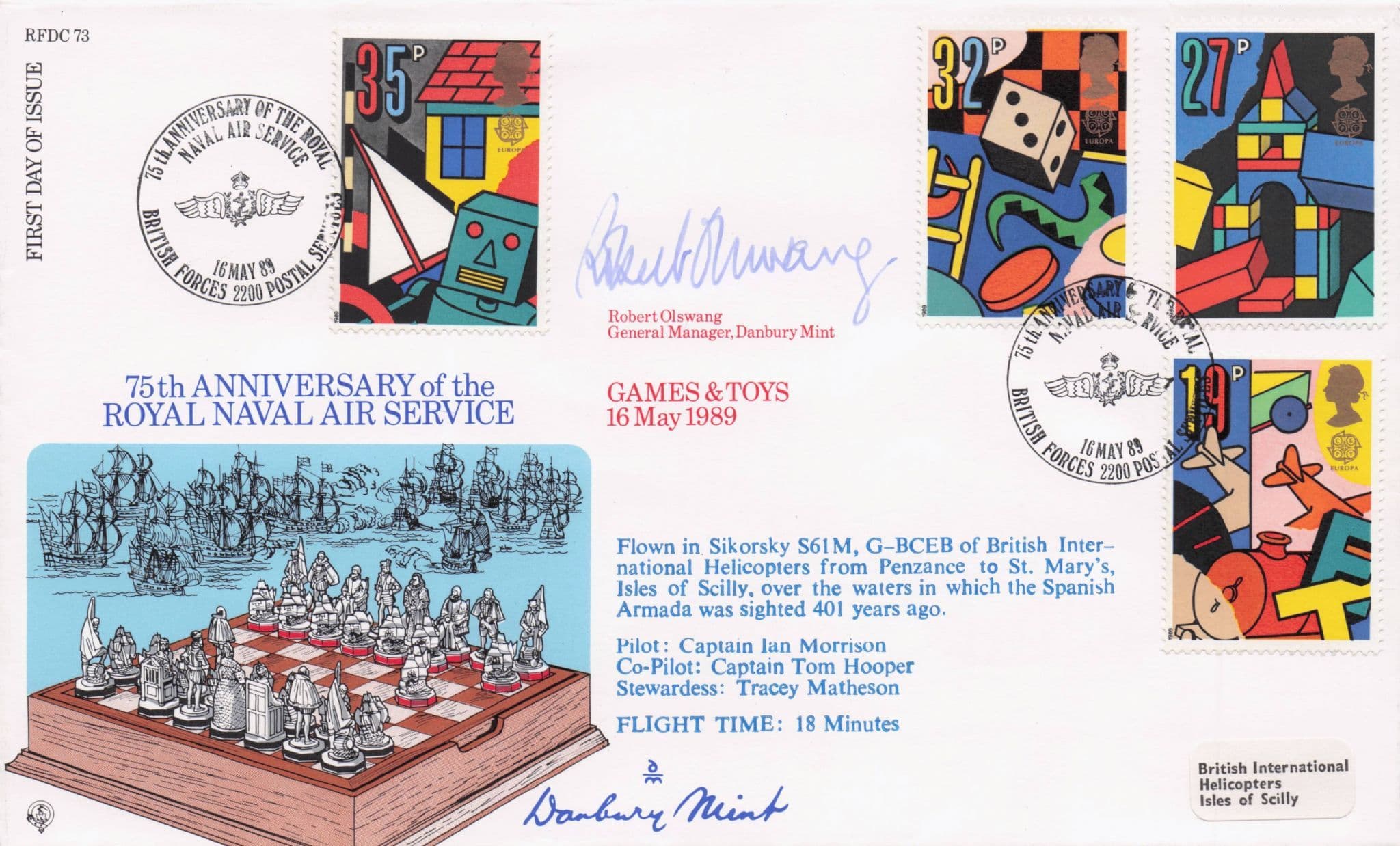Robert Olswang Danbury Mint Toys & Games 1980s Hand Signed FDC