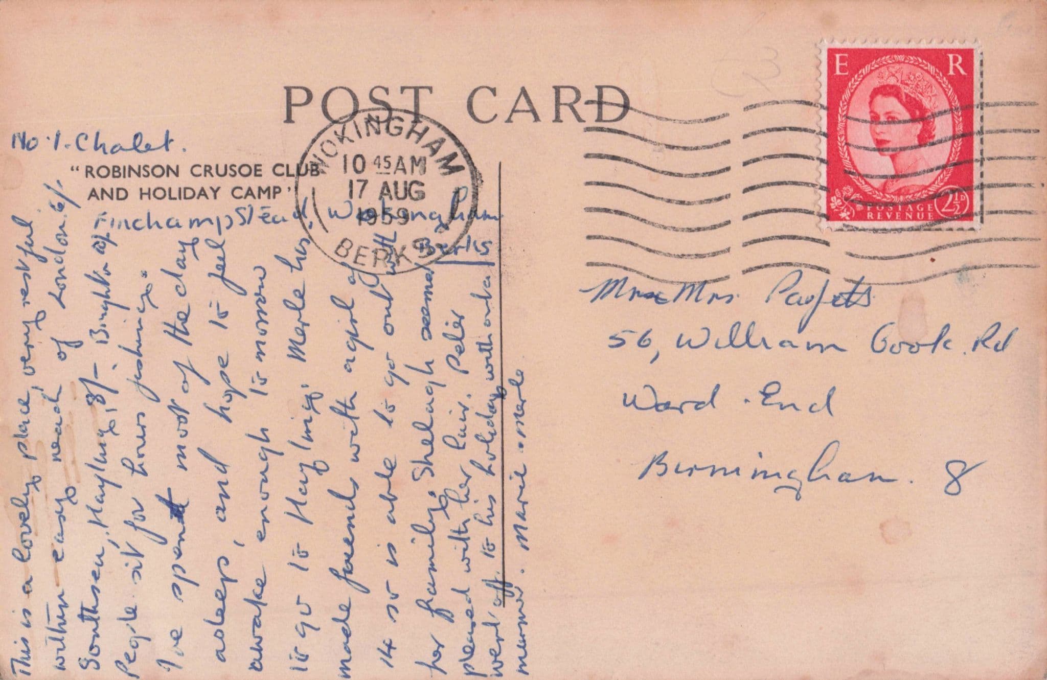 Robinson Crusoe's Cabin Club Holiday Camp Wokingham Old Chalet Postcard
