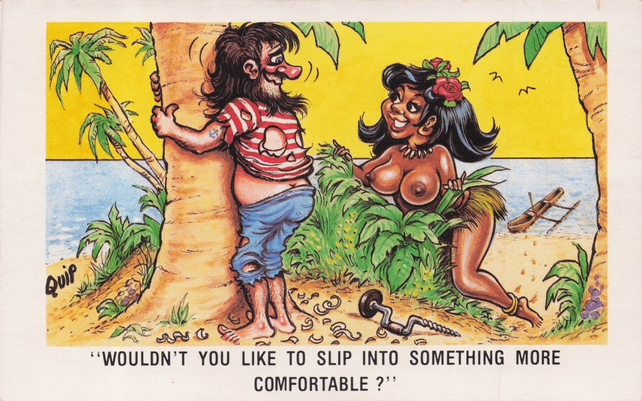 Robinson Crusoe Type Desert Island Sexy Lady Comic Old Postcard