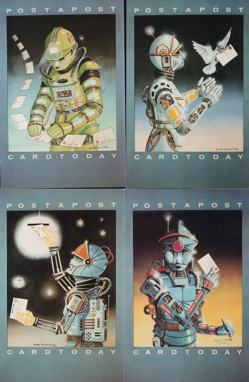 Robot Postman Royal Mail Postapost Card Today 4x Postcard s