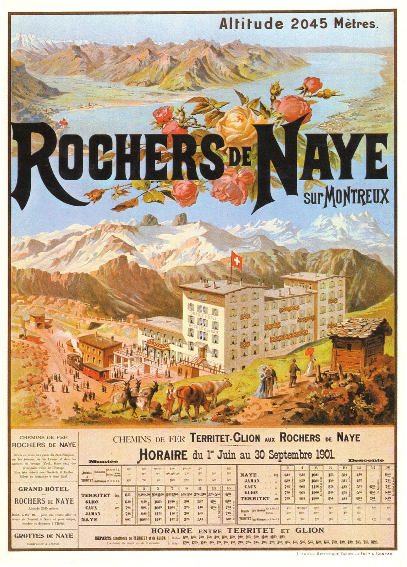 Rochers De Naye Sur Montreux Train Timetable Swiss Poster Postcard