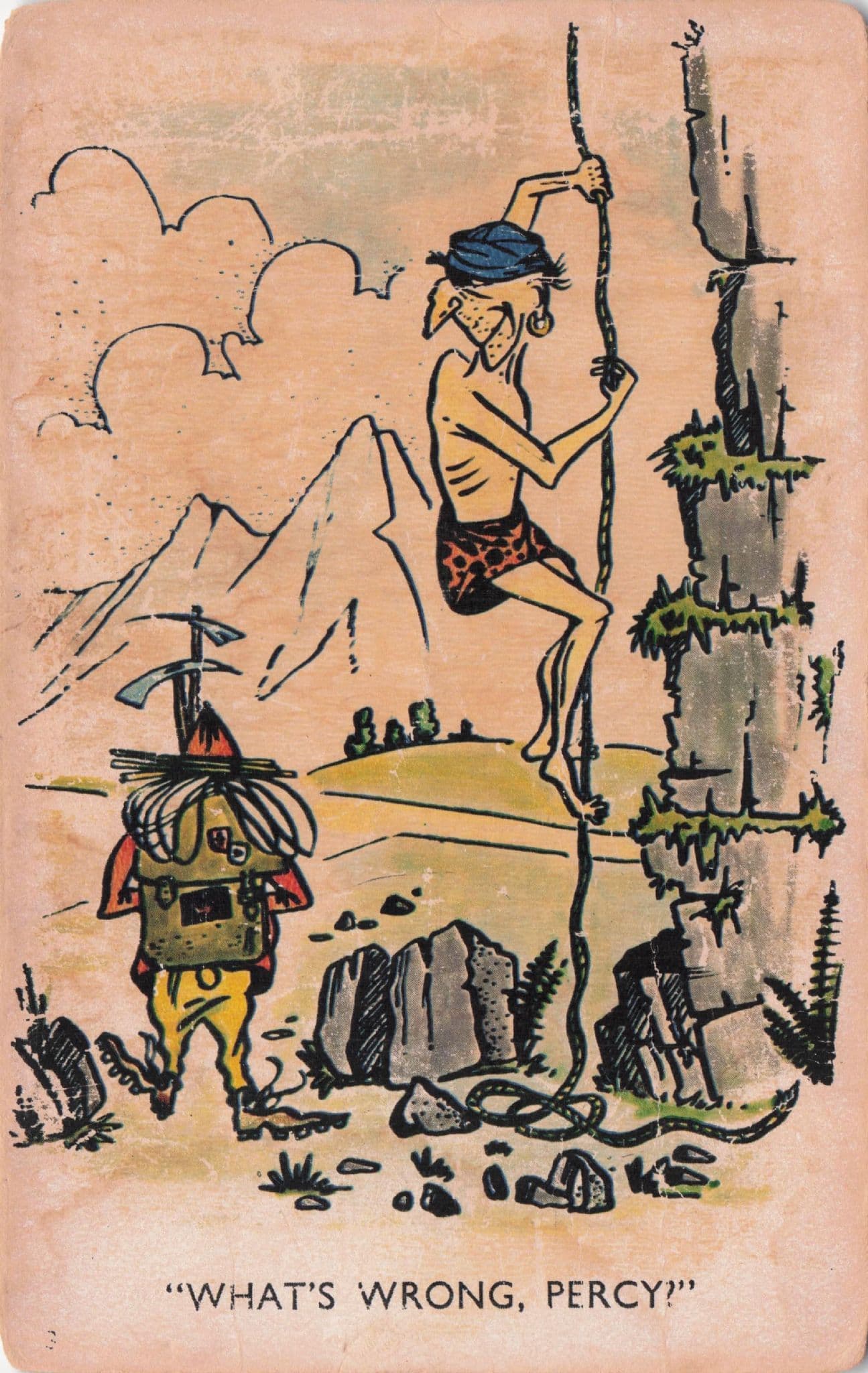 Rock Mountain Climbing Keswick What's Wrong Percy Old Comic Postcard