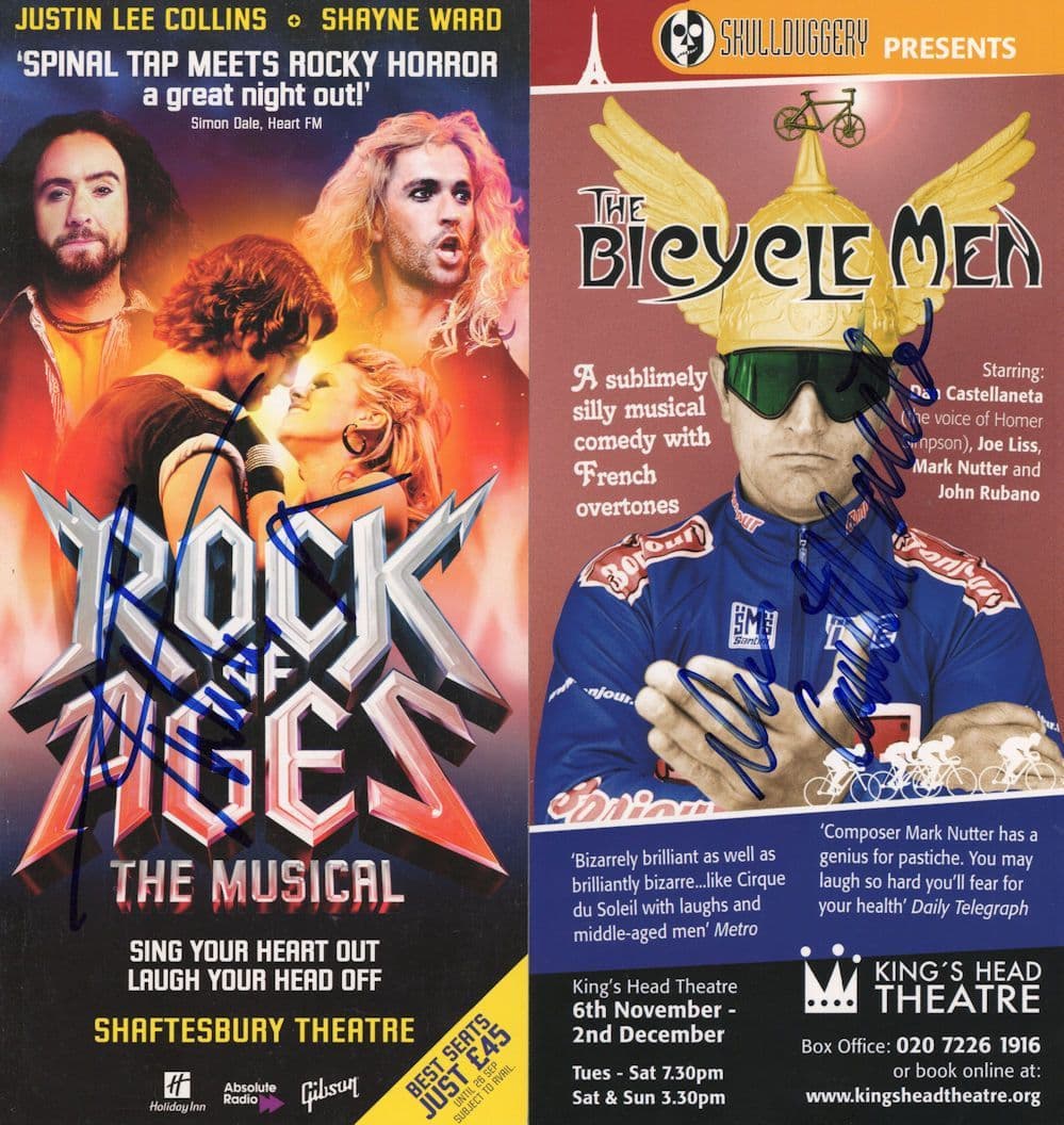 Rock Of Ages Bicycle Man Comedy 2x Hand Signed Theatre Flyer s
