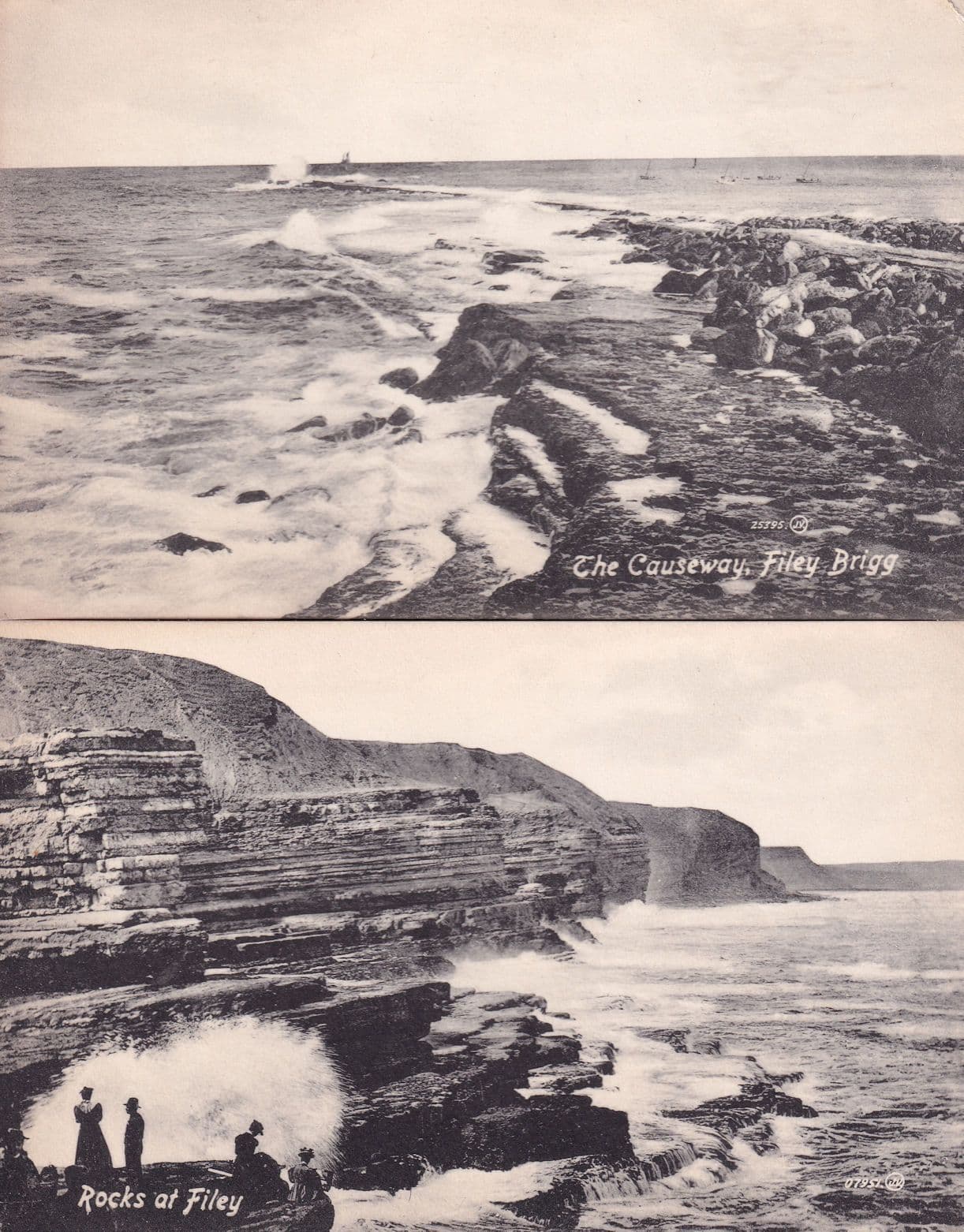 Rocks at Filey Brigg 2x Antique Yorkshire Postcard s