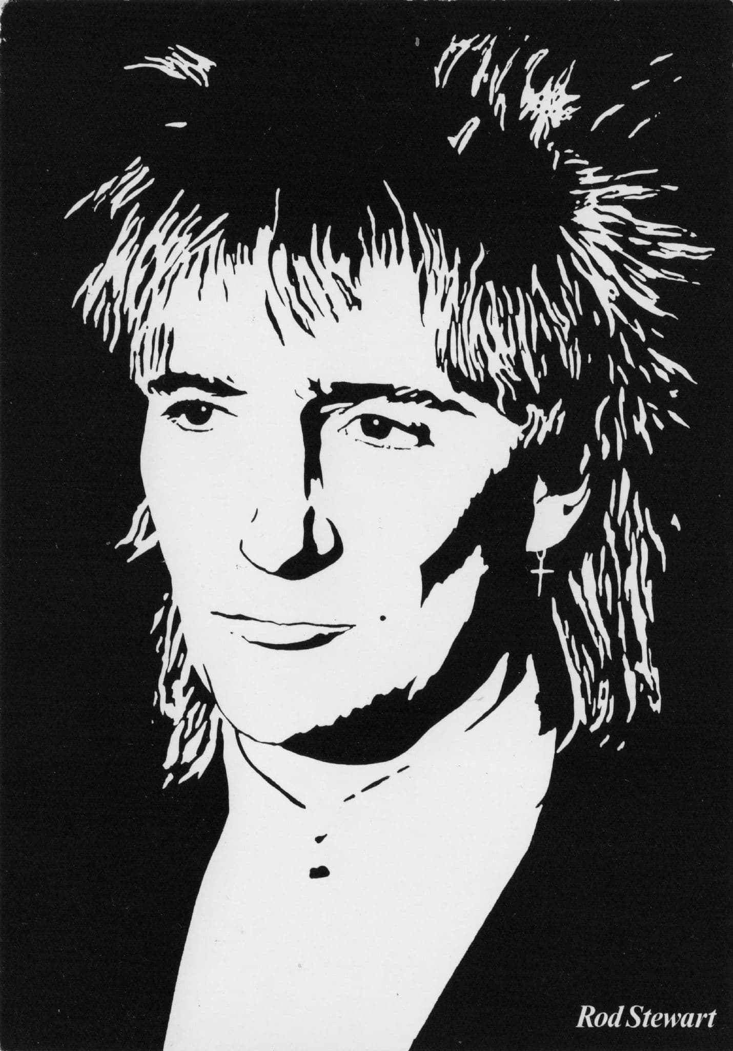 Rod Stewart Stunning Vintage Shadow Sketch Art Postcard