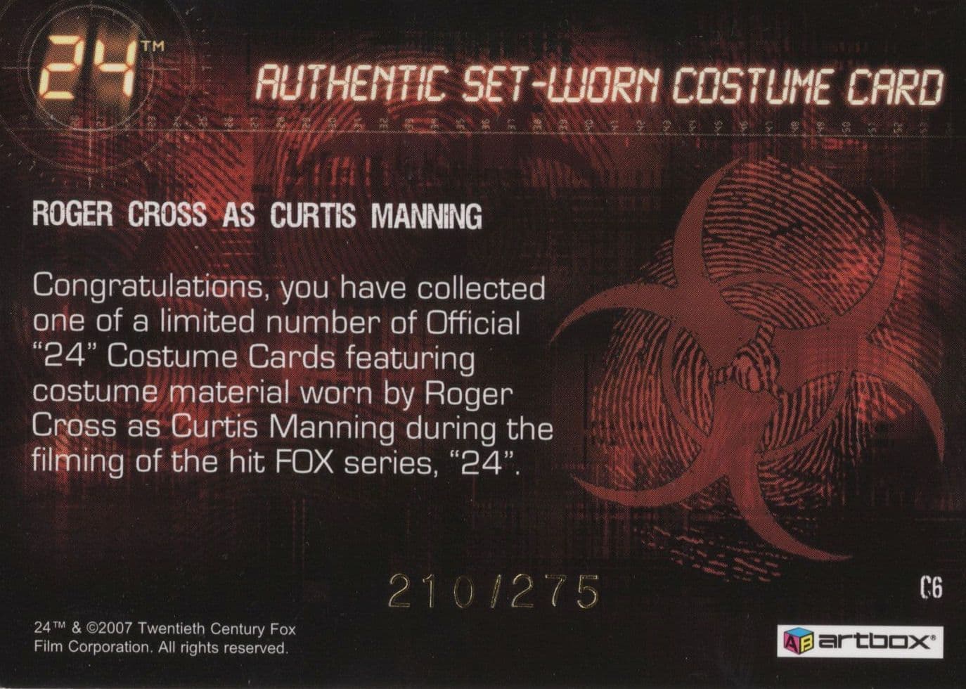 Roger Cross as Curtis Manning Worn Set Costume 24 TV Show Card Photo