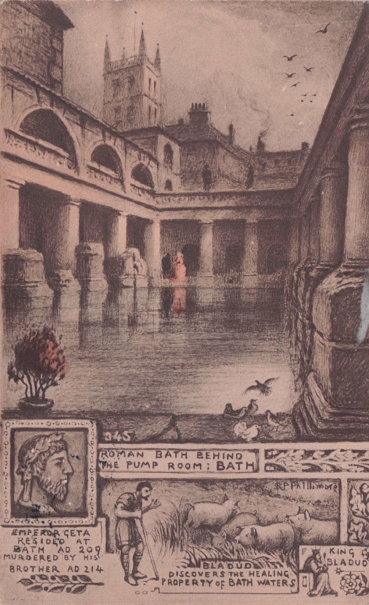 Roman Baths Murder Of Emperor Geta Bath Phillimore Postcard