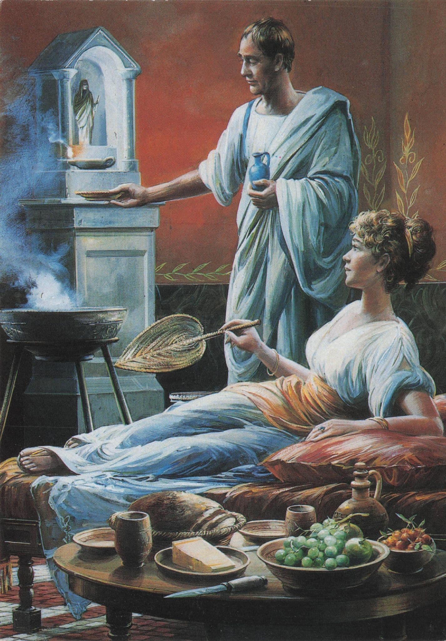 Roman Household Antique Shrine Lavarium Offering Painting Postcard