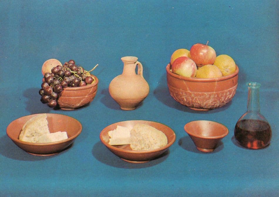 Roman Pottery Fruit Bowl Wine Jug Antique Apples Grapes Jug Postcard