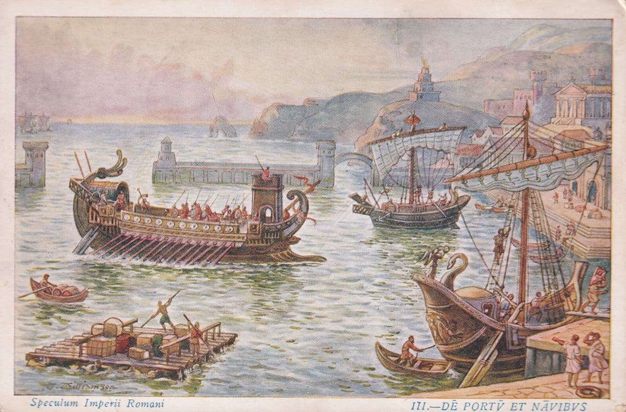 Roman Ships Harbour Forum Italian Antique Latin School Trading Card