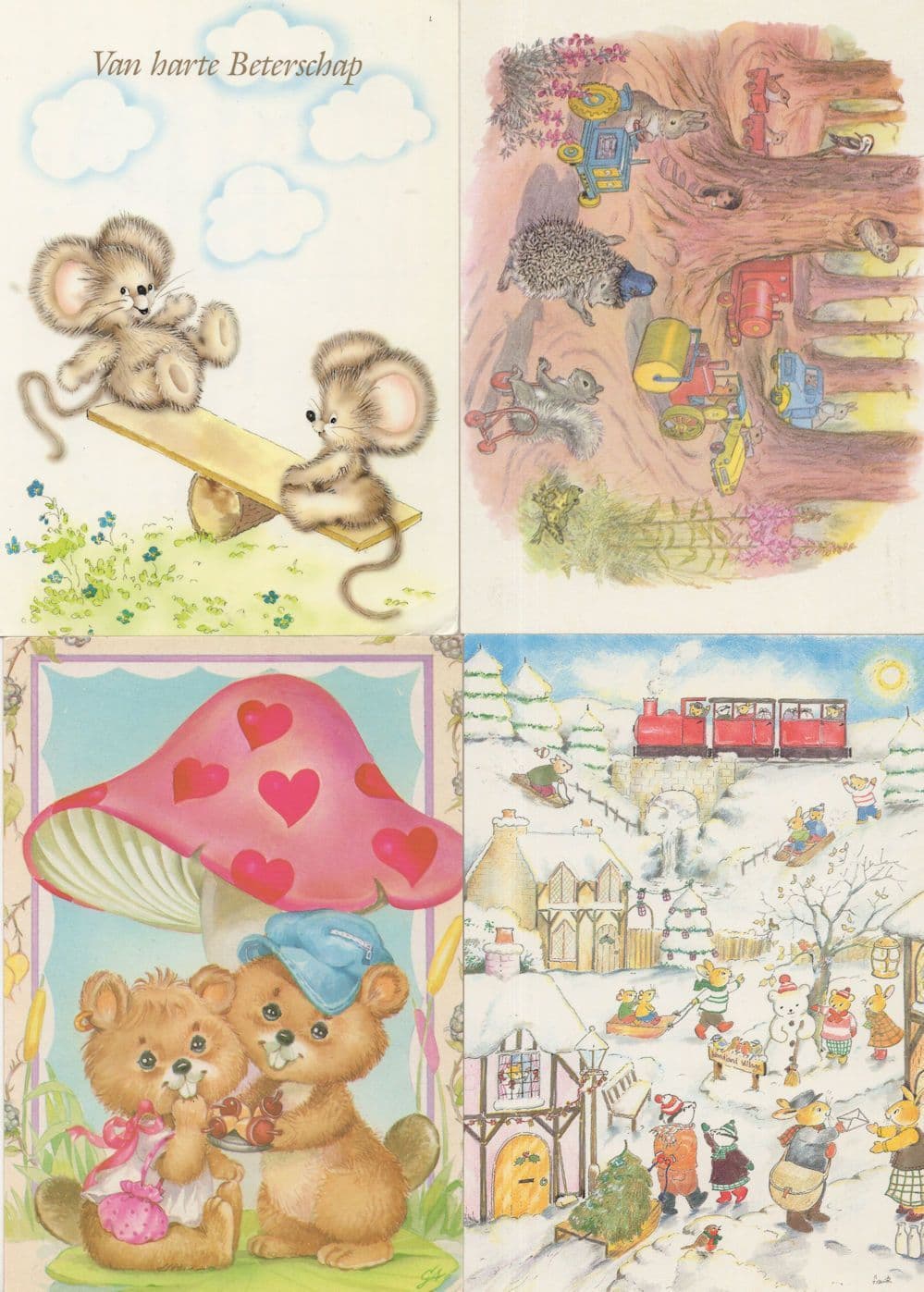 Romantic Squirrels See Saw Mice Cyclist 4x Cute Animal Postcard s