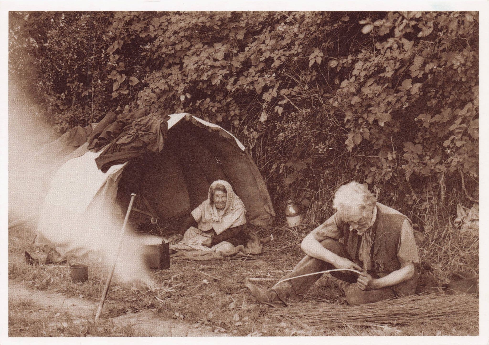 Romany Gypsy Baking Besoms In Tent Cookery Rare Sussex Postcard