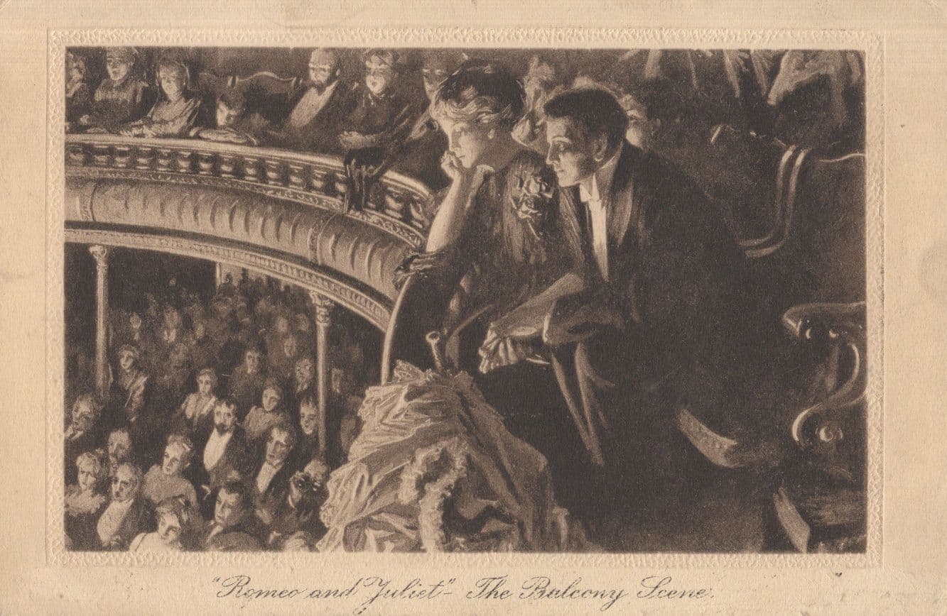 Romeo & Juliet Shakespeare Play Theatre Balcony View Old Postcard