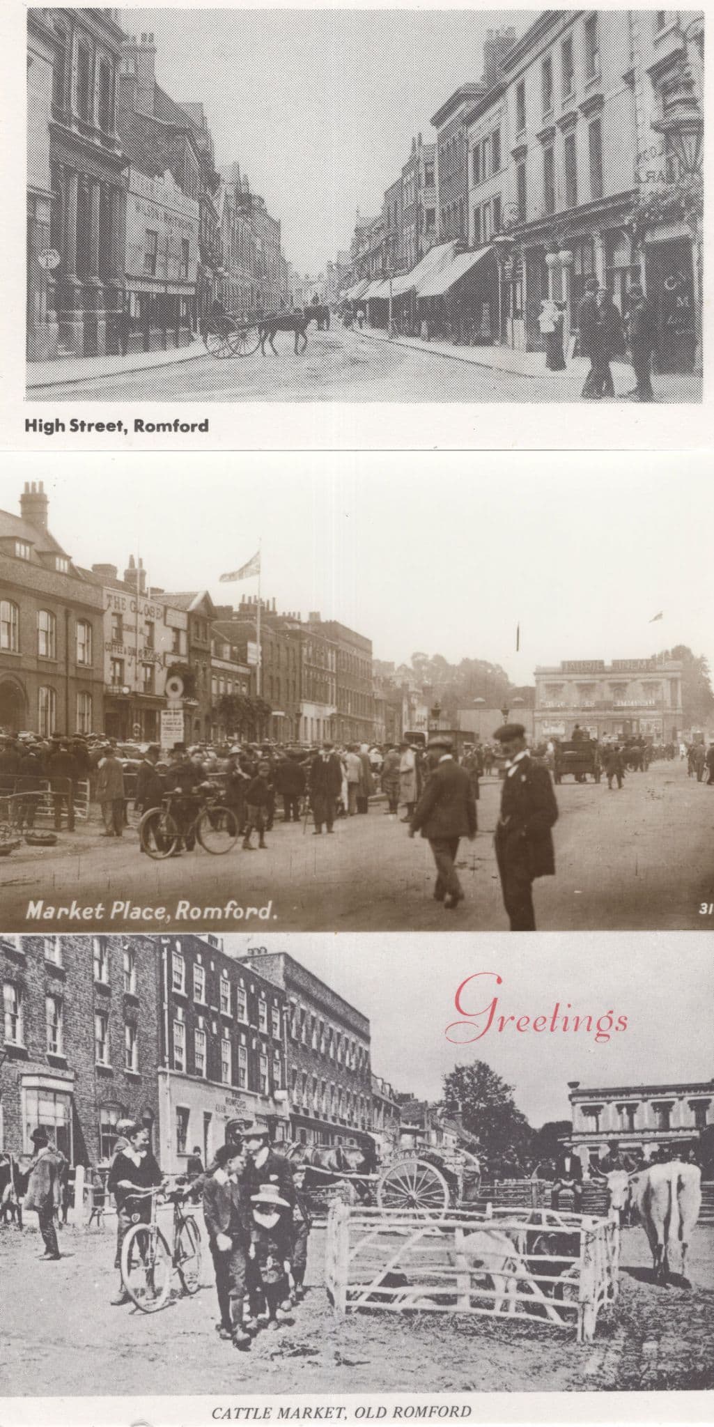 Romford Essex Cattle Market High Street 3x Postcard s