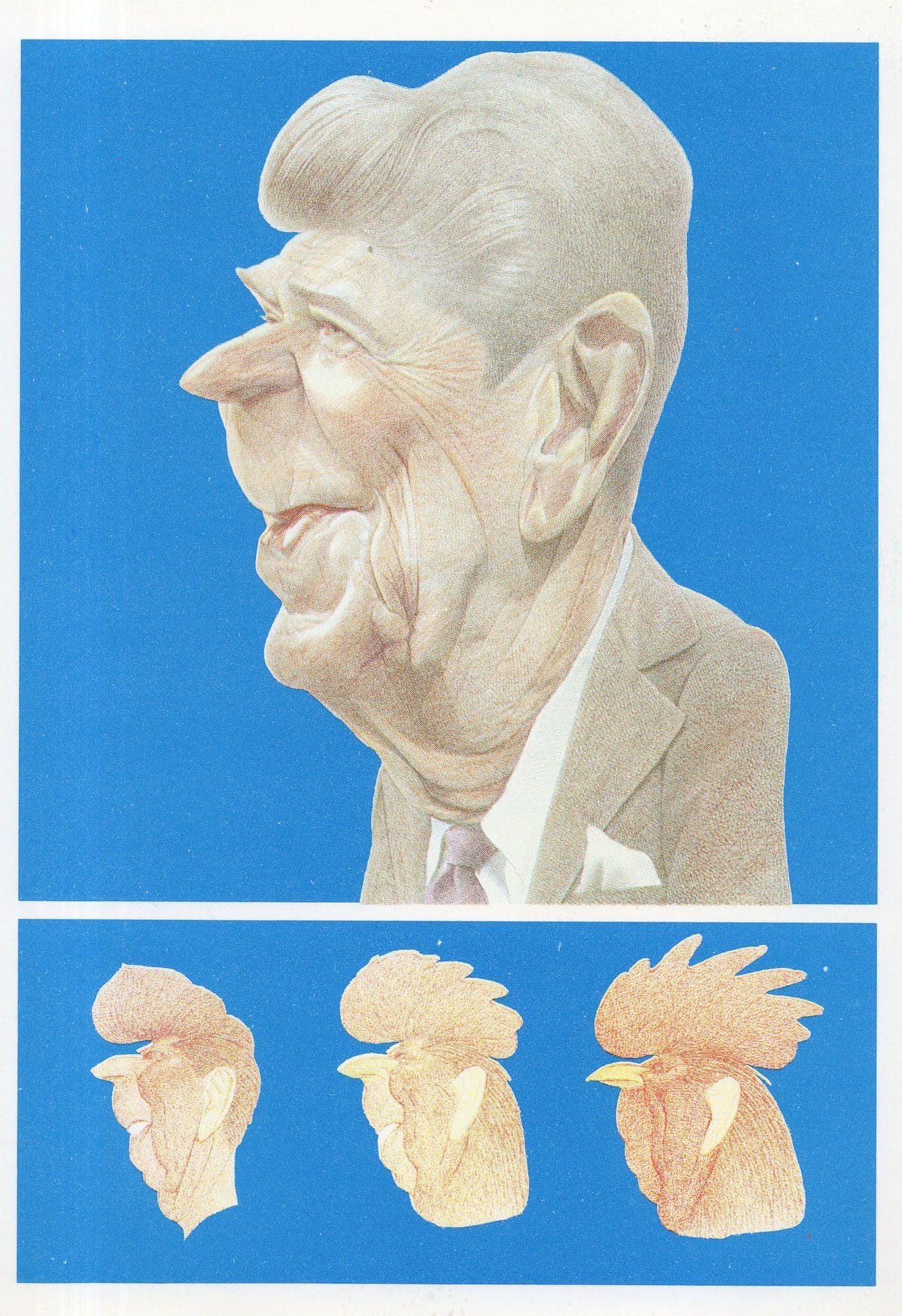 Ronald Reagan as California Hen Rooster Comic Painting Postcard