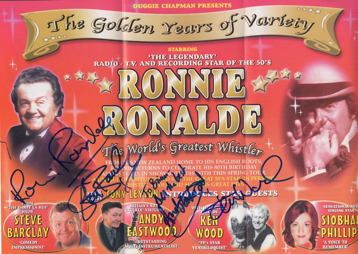 Ronnie Ronalde Ken Wood Steve Barclay Andy Eastwood Hand Signed Theatre Flyer