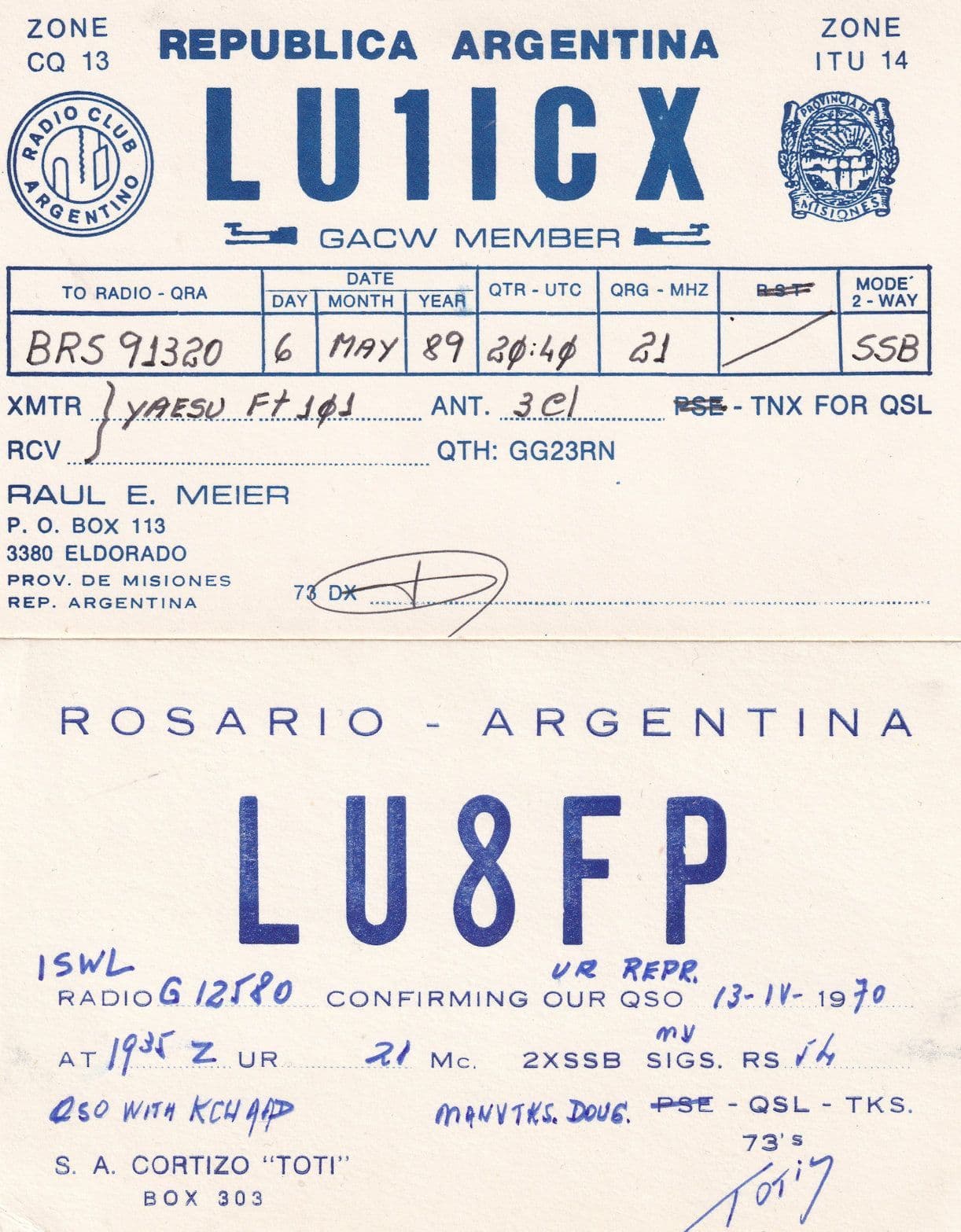 Rosario Argentina Vintage 1970s & Eldorado 2x Amateur Rare QSL Radio Card